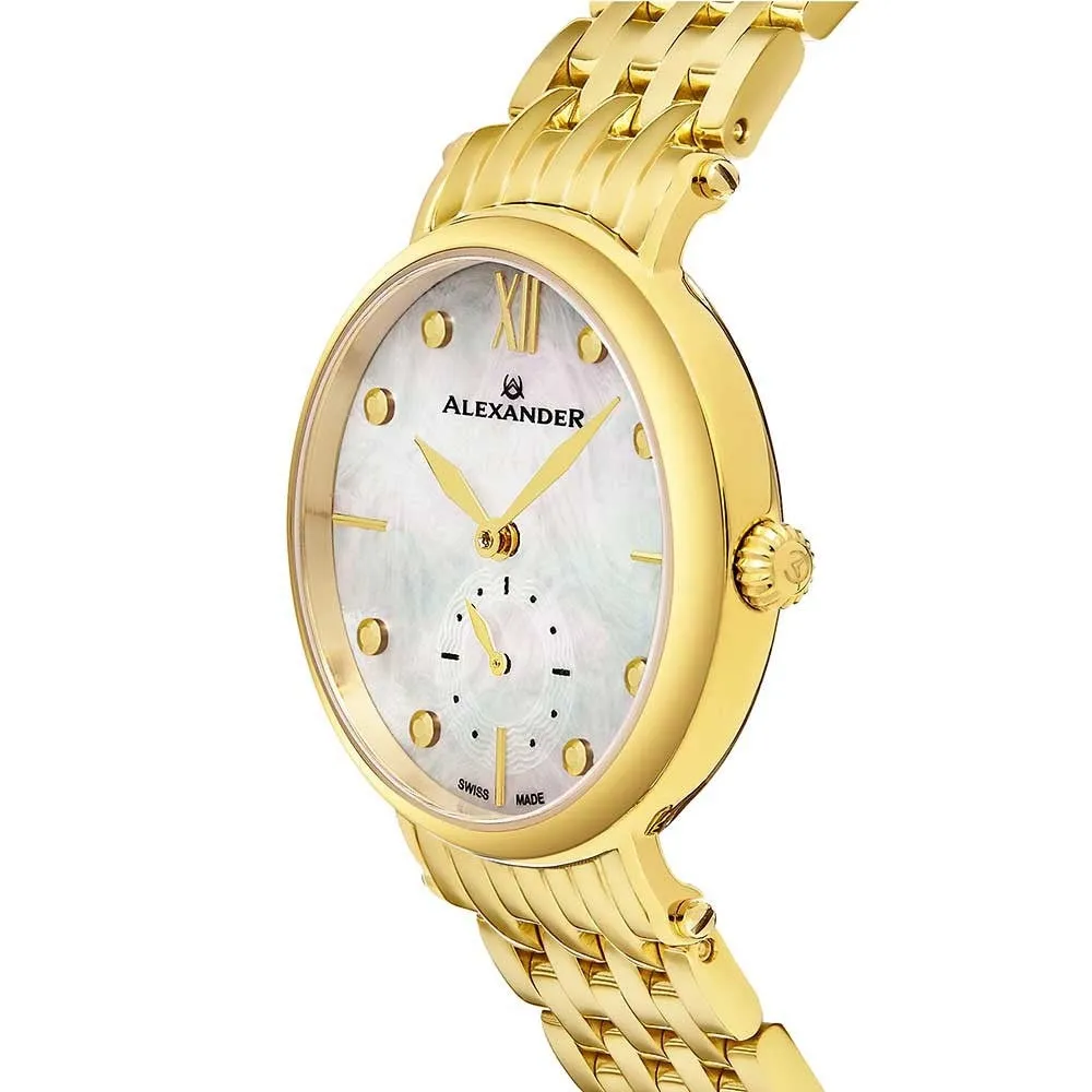 Alexander Ladies Quartz Small-second Watch with Yellow Gold Tone Stainless Steel Case on Yellow Gold Tone Stainless Steel Bracel