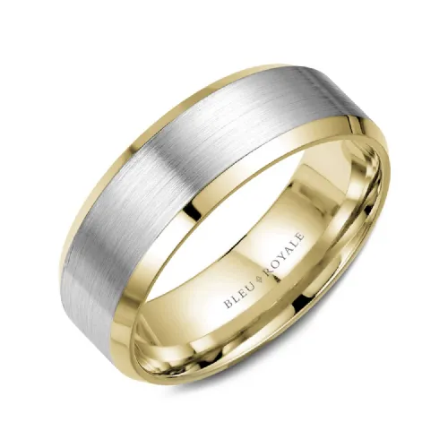 Bleu Royale (7.5mm) 14K Brushed Centre and Polished Bevelled Edge Ring
