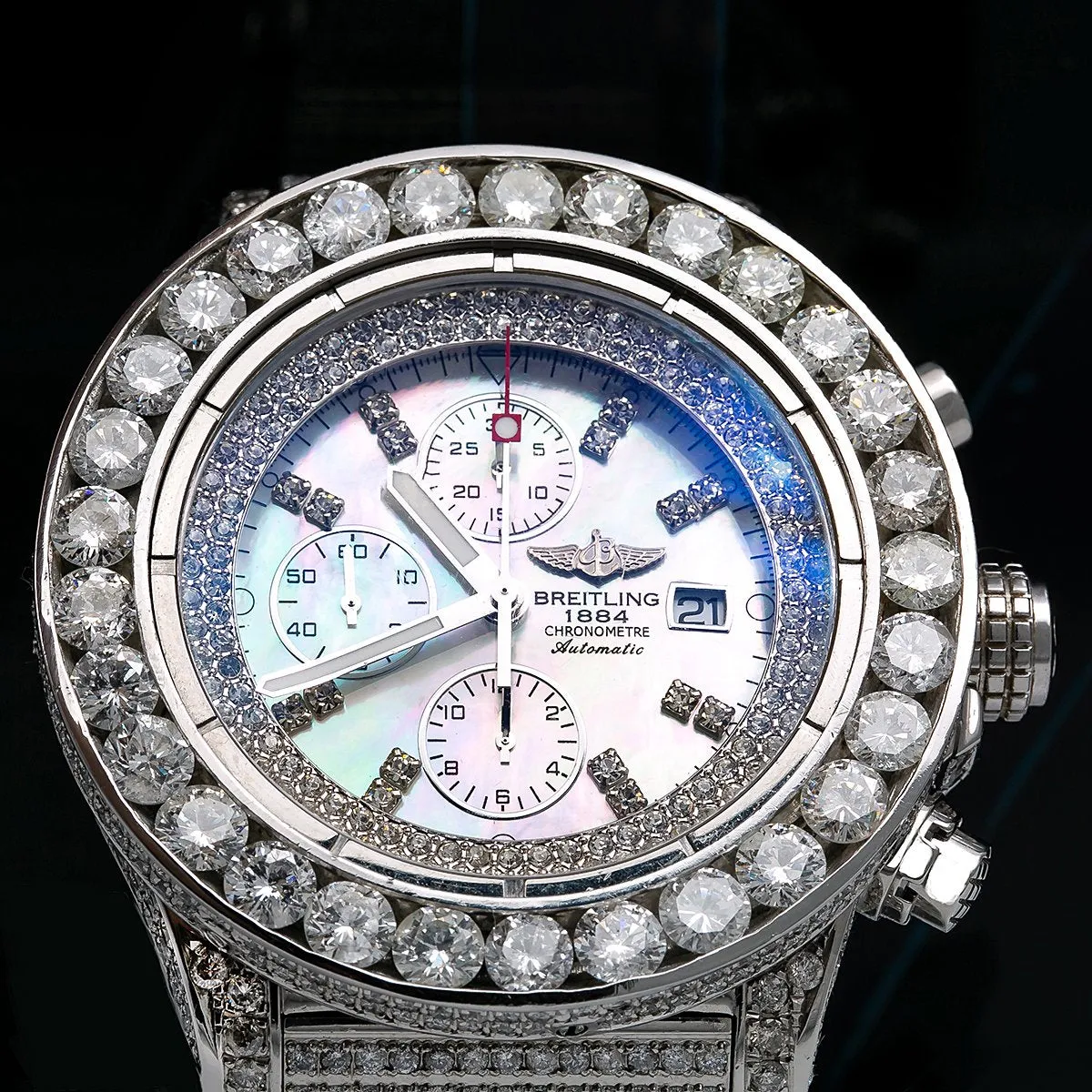 Breitling Super Avenger A13370 53MM White Diamond Dial With White Gold Bracelet