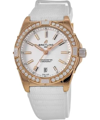 Breitling Super Chronomat Automatic 38 Origins Beige Dial 18K Rose Gold Diamond Bezel White Rubber Strap Women's Watch R17356531