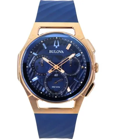 Bulova Marc Anthony CURV Chronograph Rubber Strap Blue Dial Quartz 97A185 Men's Watch