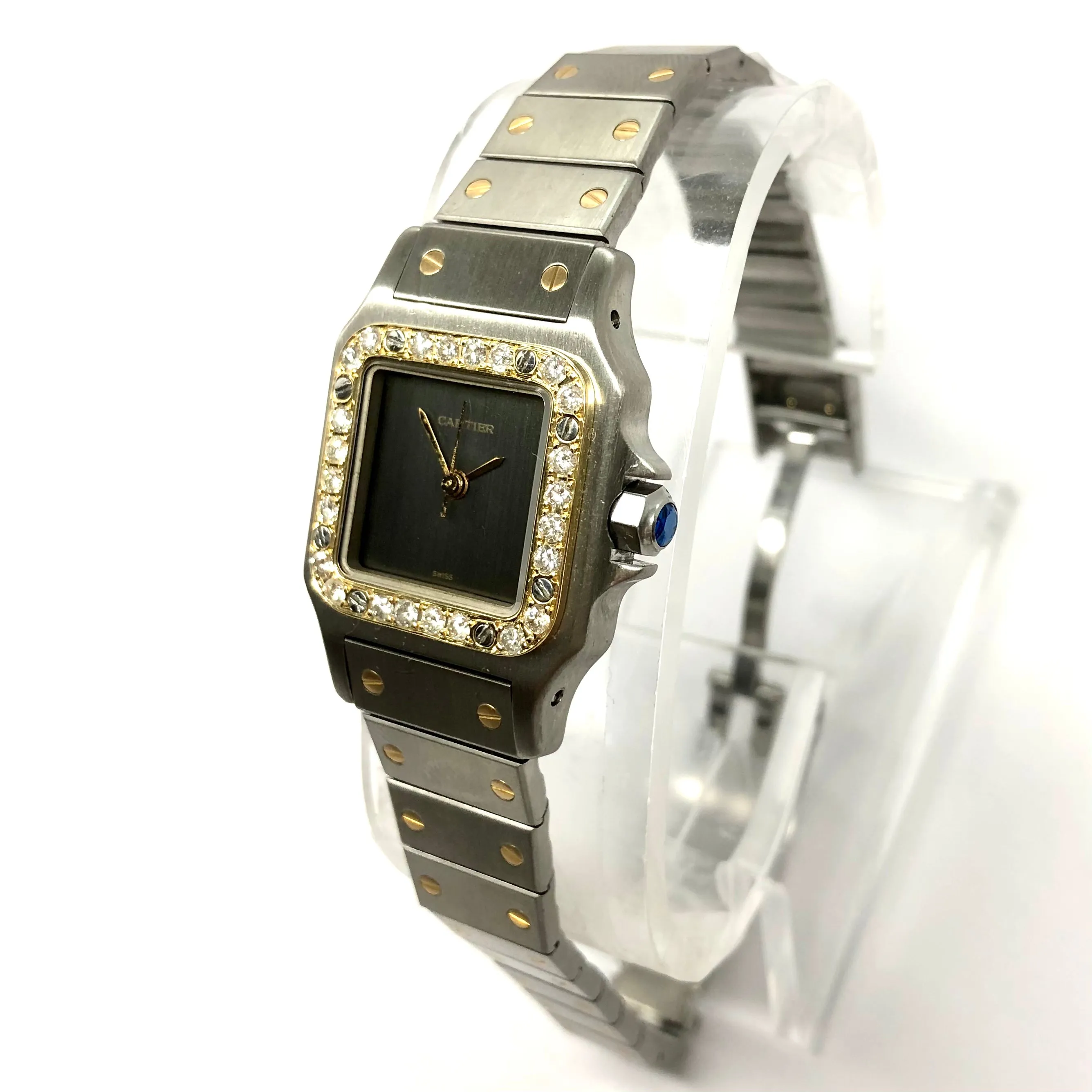 CARTIER SANTOS GALBEE 24mm Automatic 2 Tone Ladies Watch Diamond Bezel Gray Dial