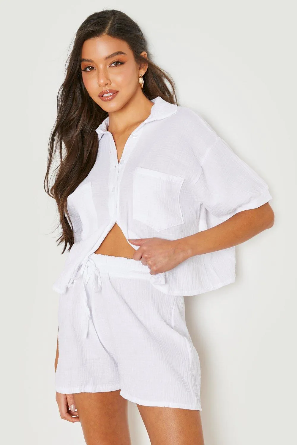Crinkle Crop Shirt & Shorts Set