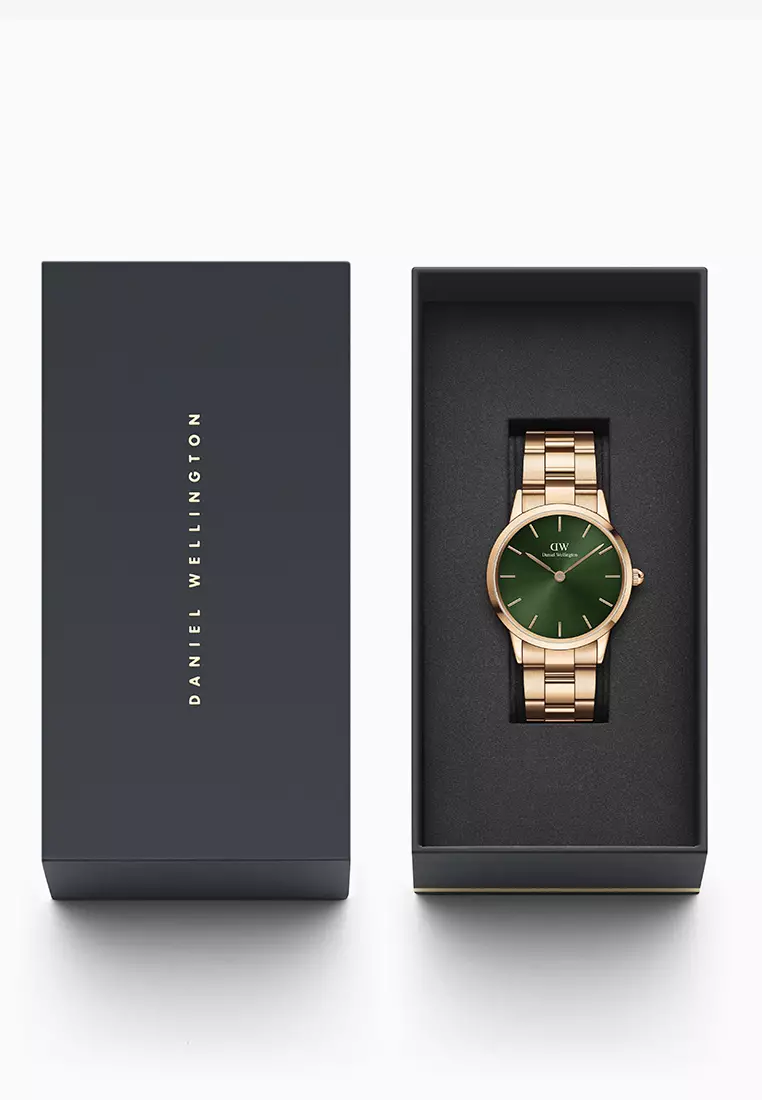 Daniel Wellington Iconic Link Emerald 36mm Watch Green dial Link strap Rose gold Unisex watch Watch for women and men DW