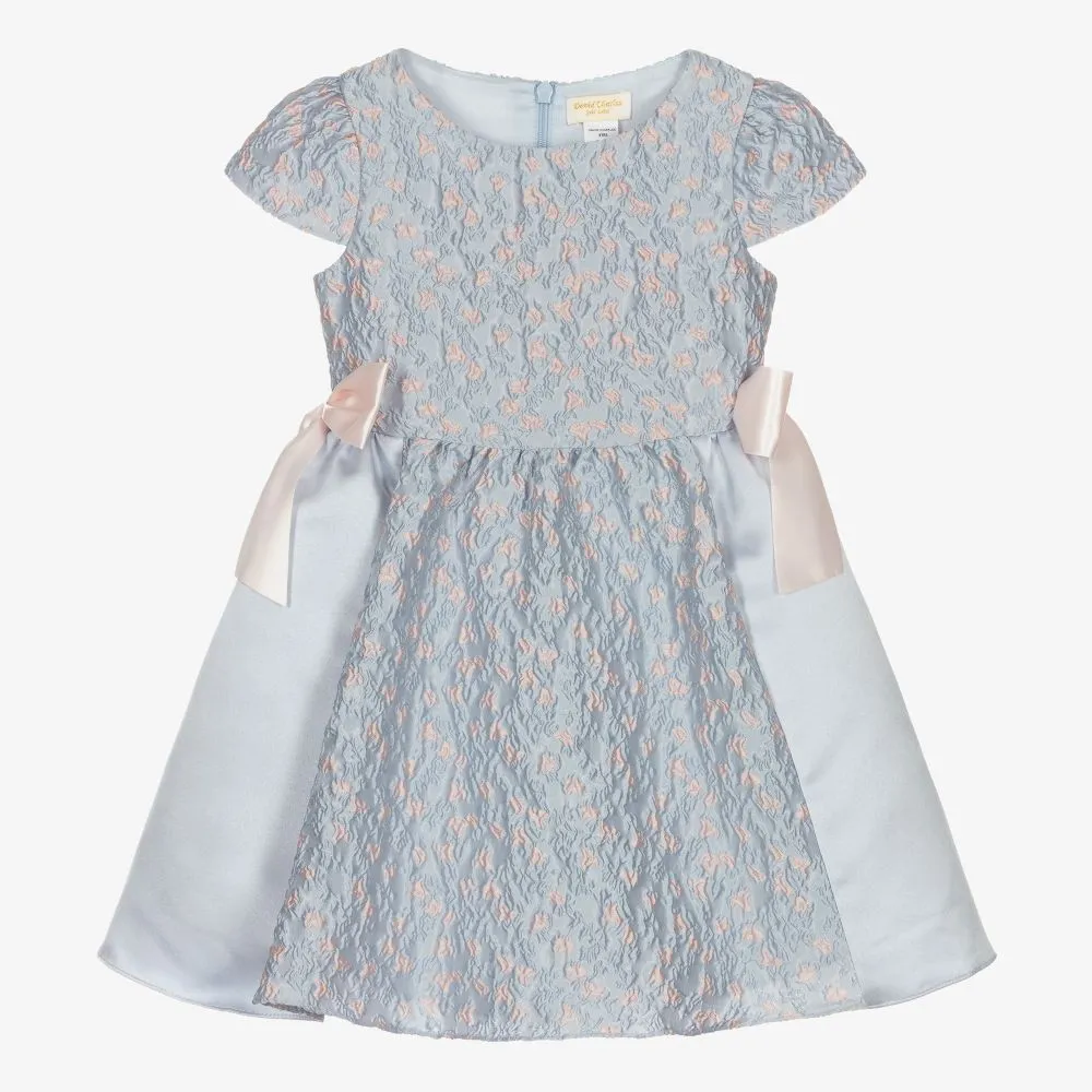Girls Blue Brocade Dress 