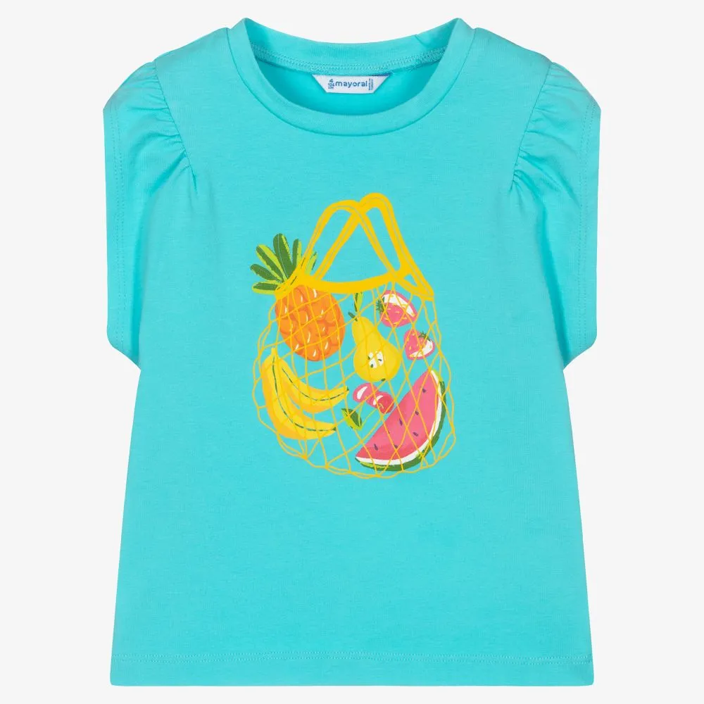 Girls Turquoise Blue Fruit Top