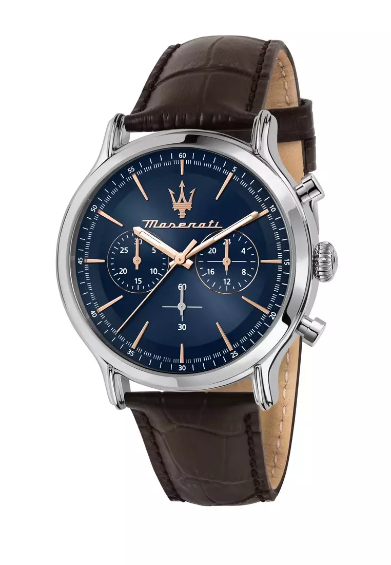 Maserati \\u30102 Years Warranty\\u3011Maserati Epoca 42mm Blue Dial Brown Leather Chronograph Men's Quartz Watch R88716180