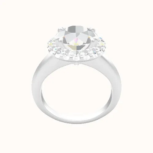 Modern Knife Edge Engagement Ring With Halo with Double Prong Head