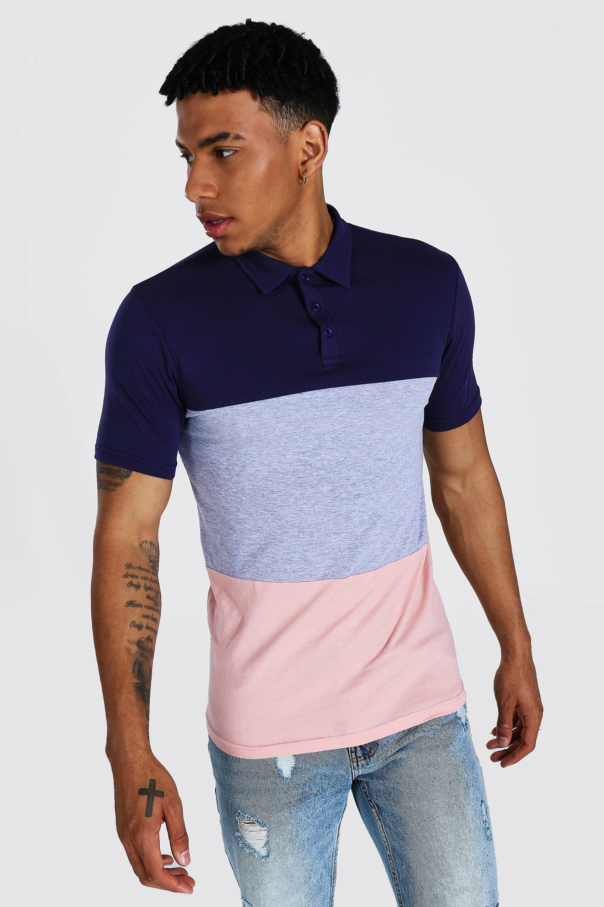 Muscle Fit Colour Block Short Sleeve Polo | boohooMAN UK