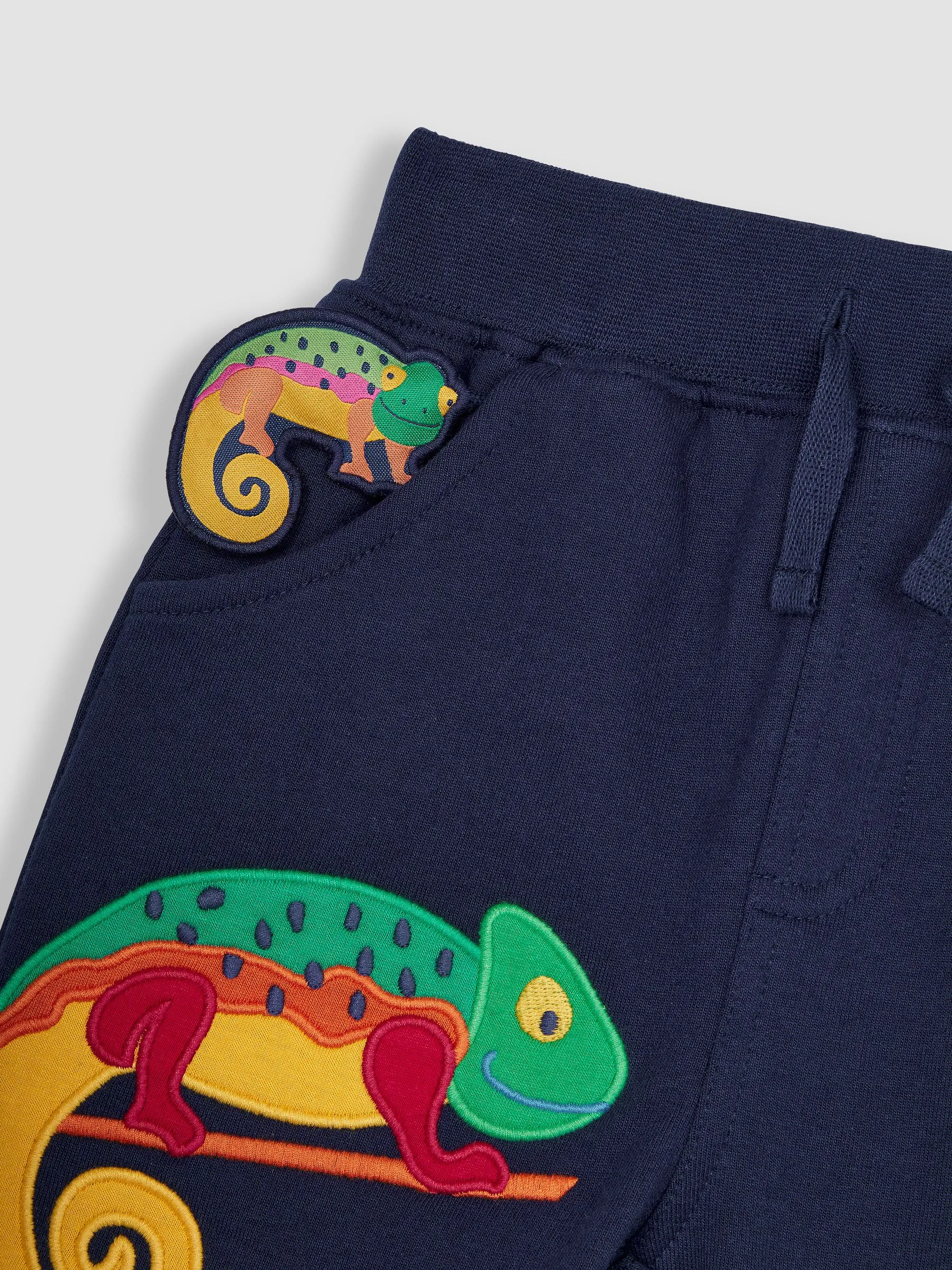 Navy Blue Chameleon Appliqué Pet in Pocket Shorts