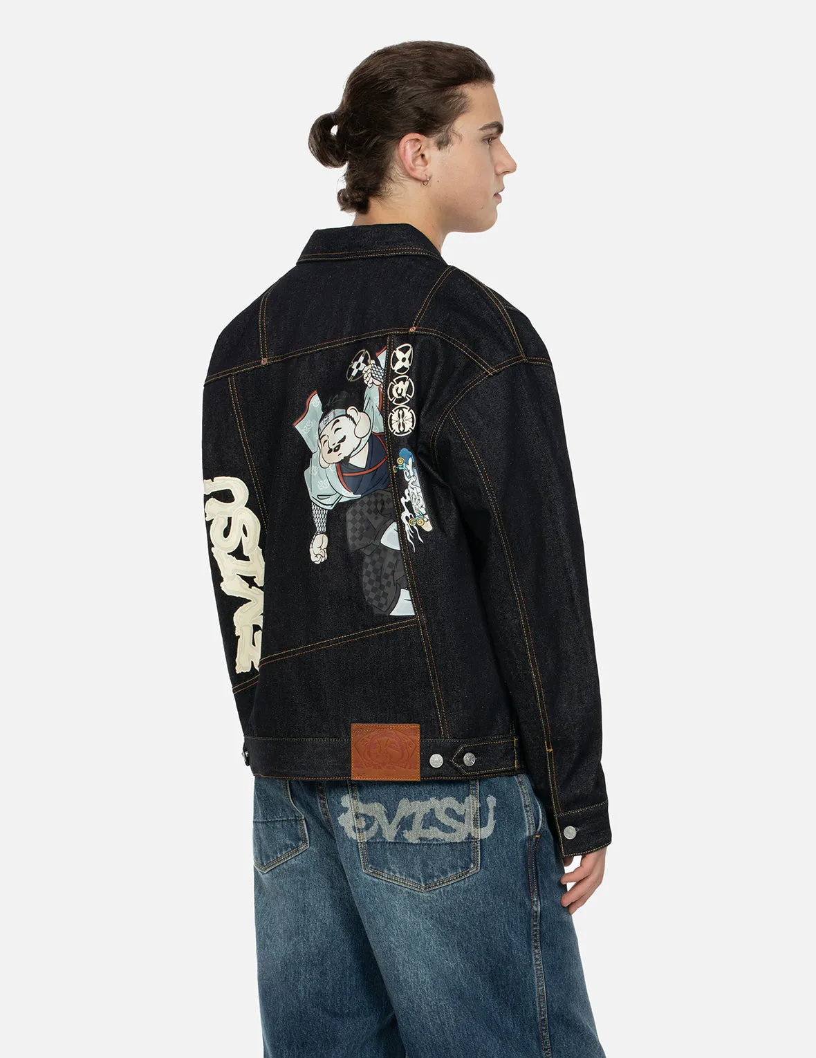 Ninja Godhead Print Loose Fit Deconstructive Denim Jacket