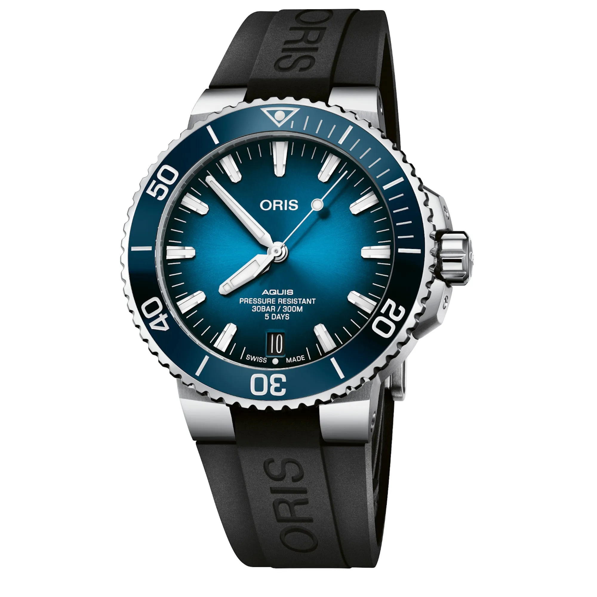 Oris Aquis Date Calibre 400 Blue Dial Black Rubber Watch 01 400 7763 4135-07 4 24 74EB