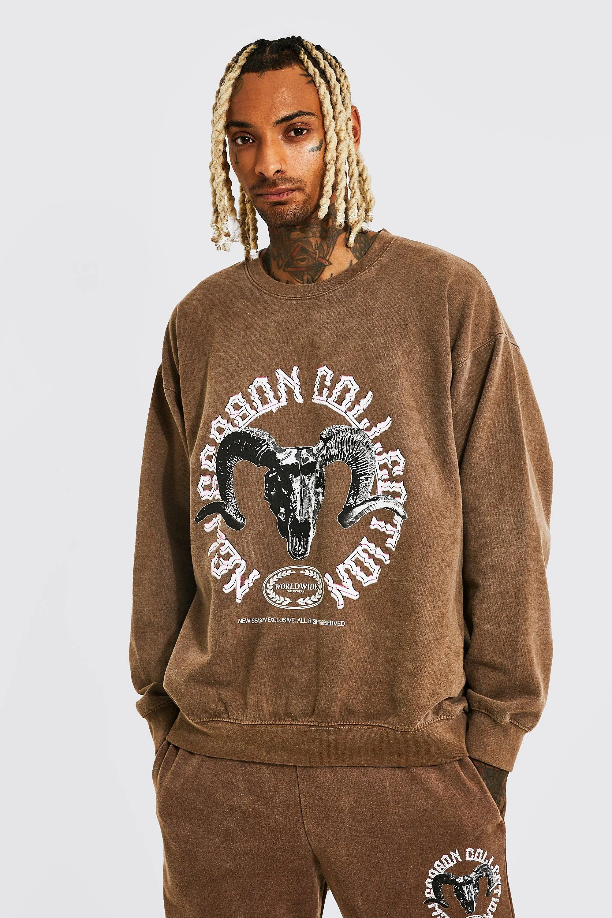 Oversized Overdye Ram Skull Sweatshirt