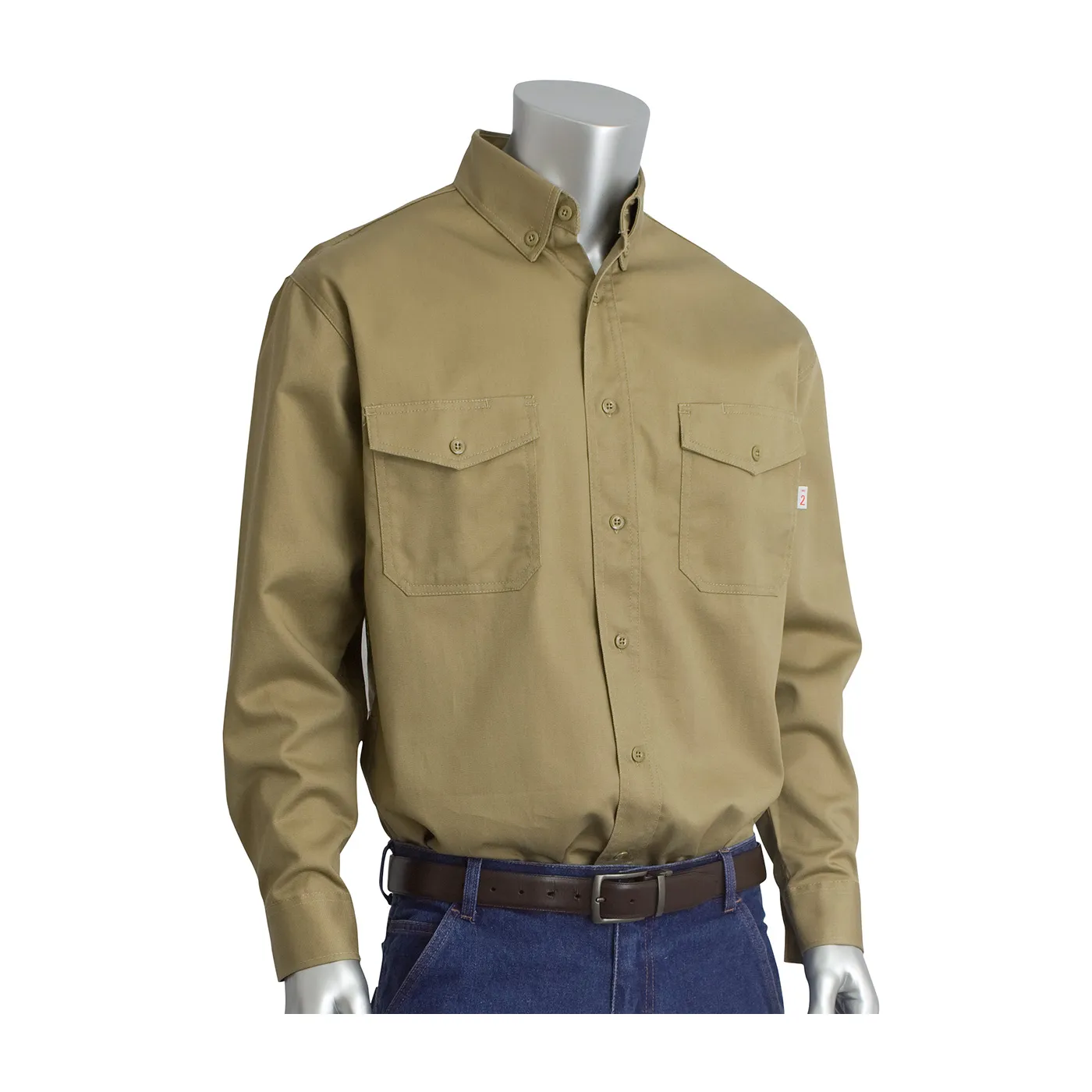 PIP® 385-FRWS-KH AR/FR Khaki Dual Certified FR Long Sleeve Work Shirt, CAT 2, ATPV 8.5 cal