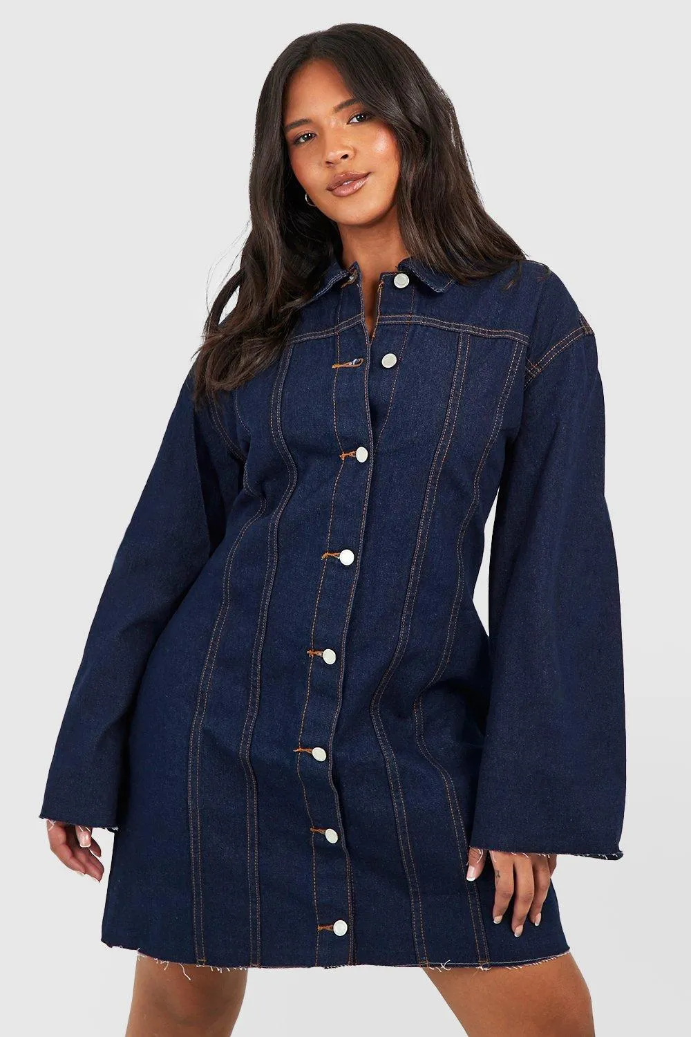 Plus Raw Hem Denim Shirt Dress