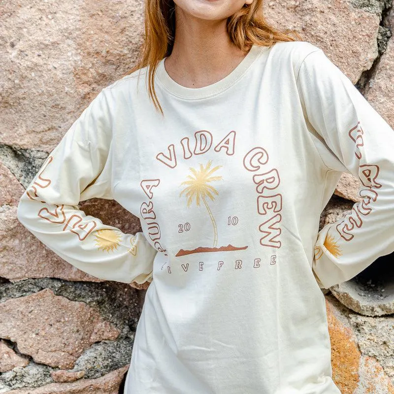 Pura Vida Palm LS Crew Tee In Dune
