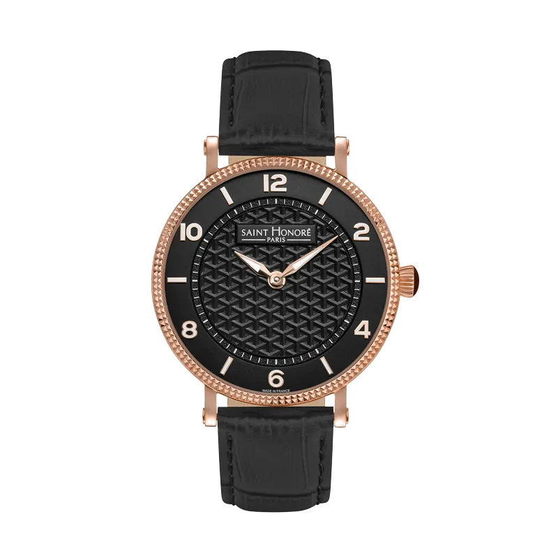Saint Honore Trocadero Men's Black Dial Black Leather Starp Watch