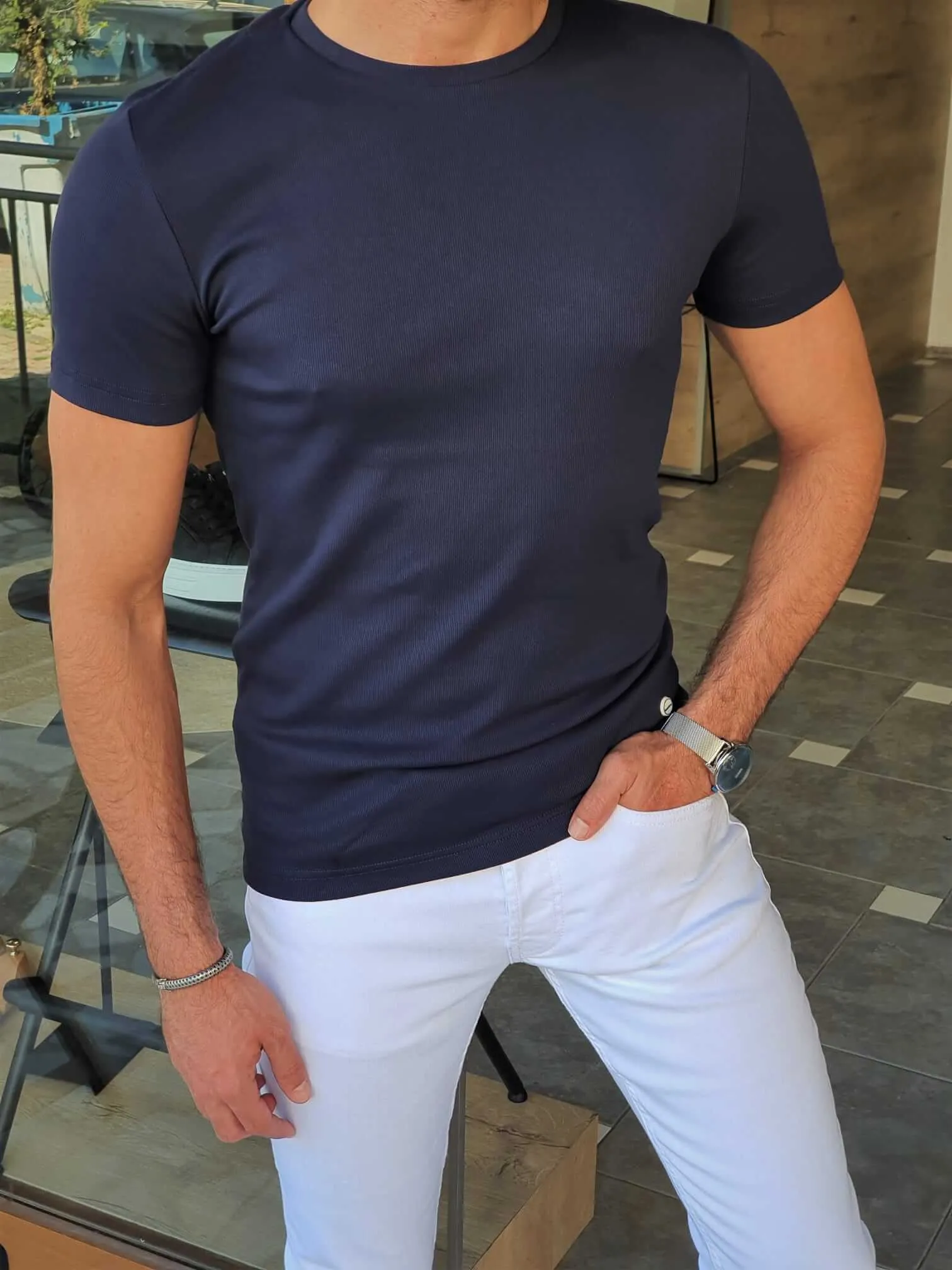 SlimFit Crewneck Navy Blue T-Shirt