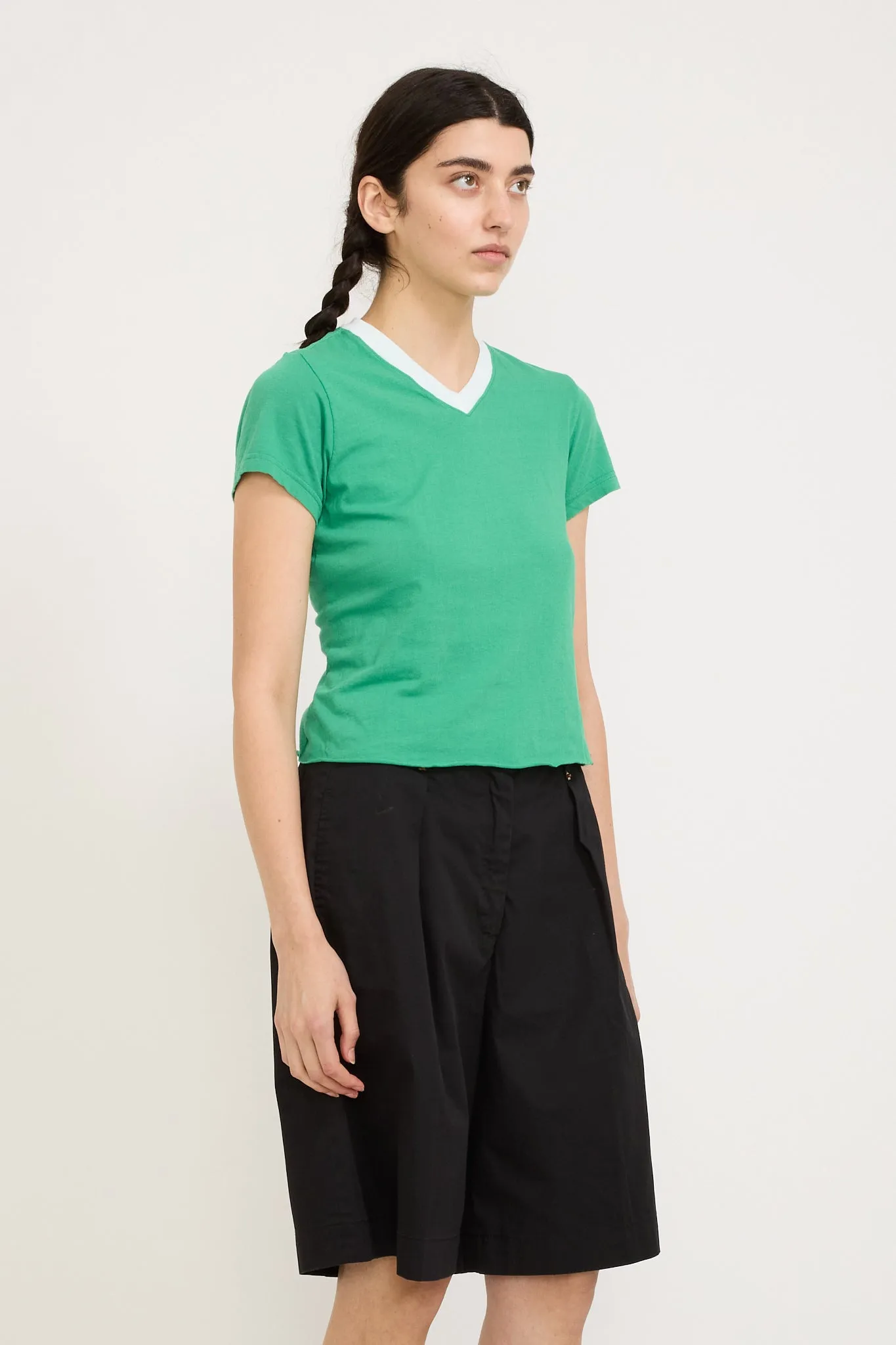 V-Neck Raw Edge Baby T-Shirt Aloe Vera/White
