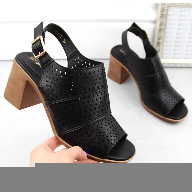 Women's black openwork high-heeled sandals Sergio Leone SK565