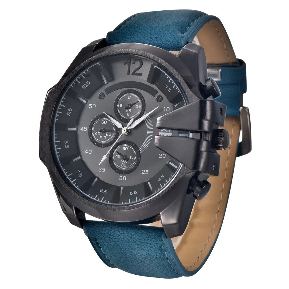 Xi Men Watch Top Luxury Military Army Big Dial Relogio Masculino Business PU Leather Quartz Clock Gift